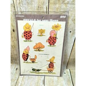 Vtg Anthropomorphic Country Lady Bug Fishing Babies House Meyercord Decal Sheet